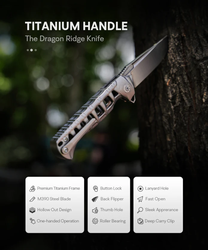 Titanium EDC Pocket Knife GR5 titanium Frame and M390 Blade