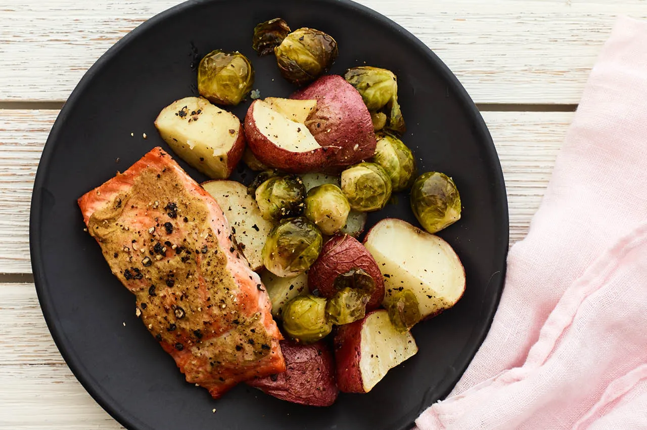 Salmon with Brussels Sprouts Sheet Pan Meal