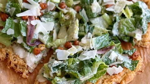 High-Protein Chicken Crust Caesar Salad Pizza